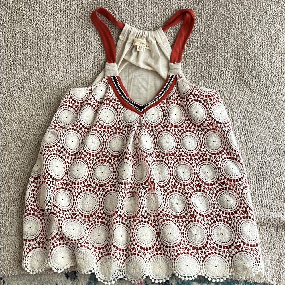 Red and White Crochet Top
